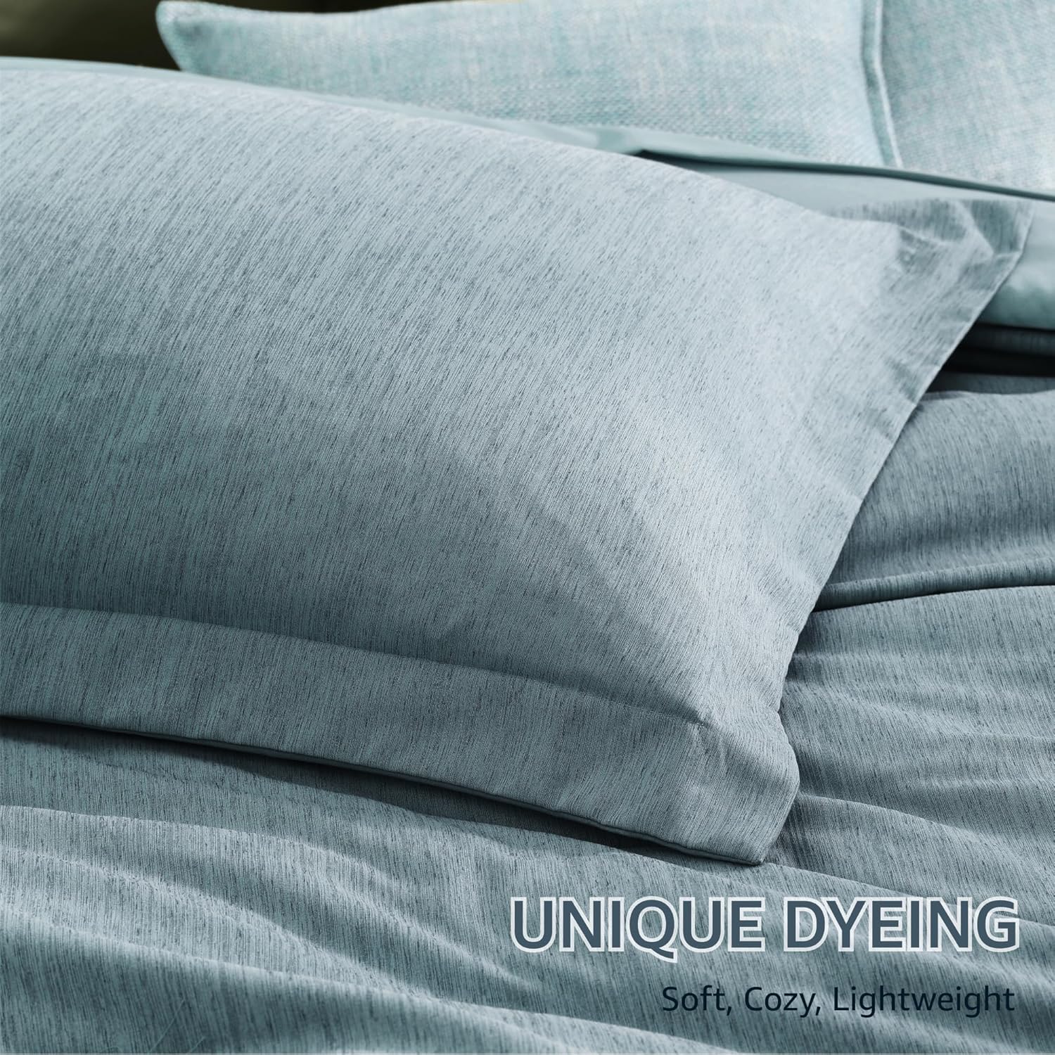 Monbix Full Size Comforter Set-7 Pieces Dusty Blue Cationic Dyeing Bed in a Bag Full Bedding Sets with Comforter, Sheets, Pillowcases & Shams, All Season Reversible Bedding Comforters thumbnail