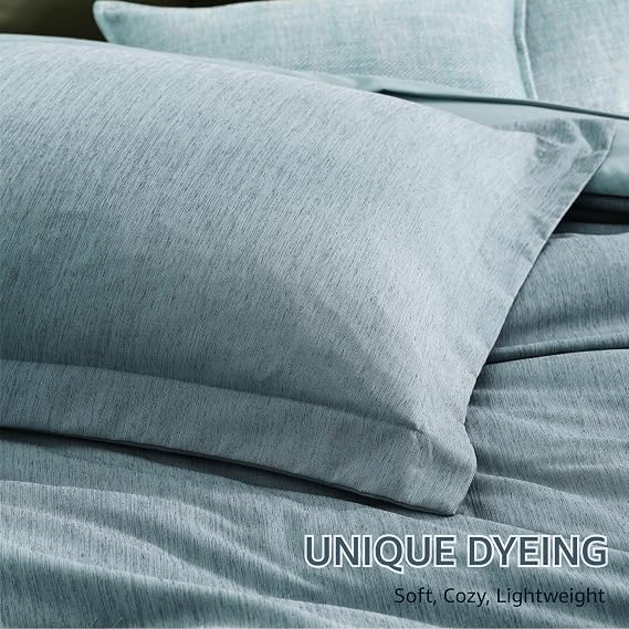 Monbix Full Comforter Set 7 Pieces Dusty Blue Cationic Dyeing Bed in a Bag