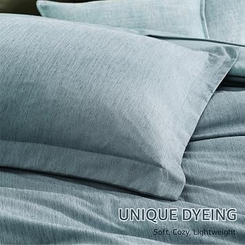 Monbix Full Comforter Set 7 Pieces Dusty Blue Cationic Dyeing Bed in a Bag