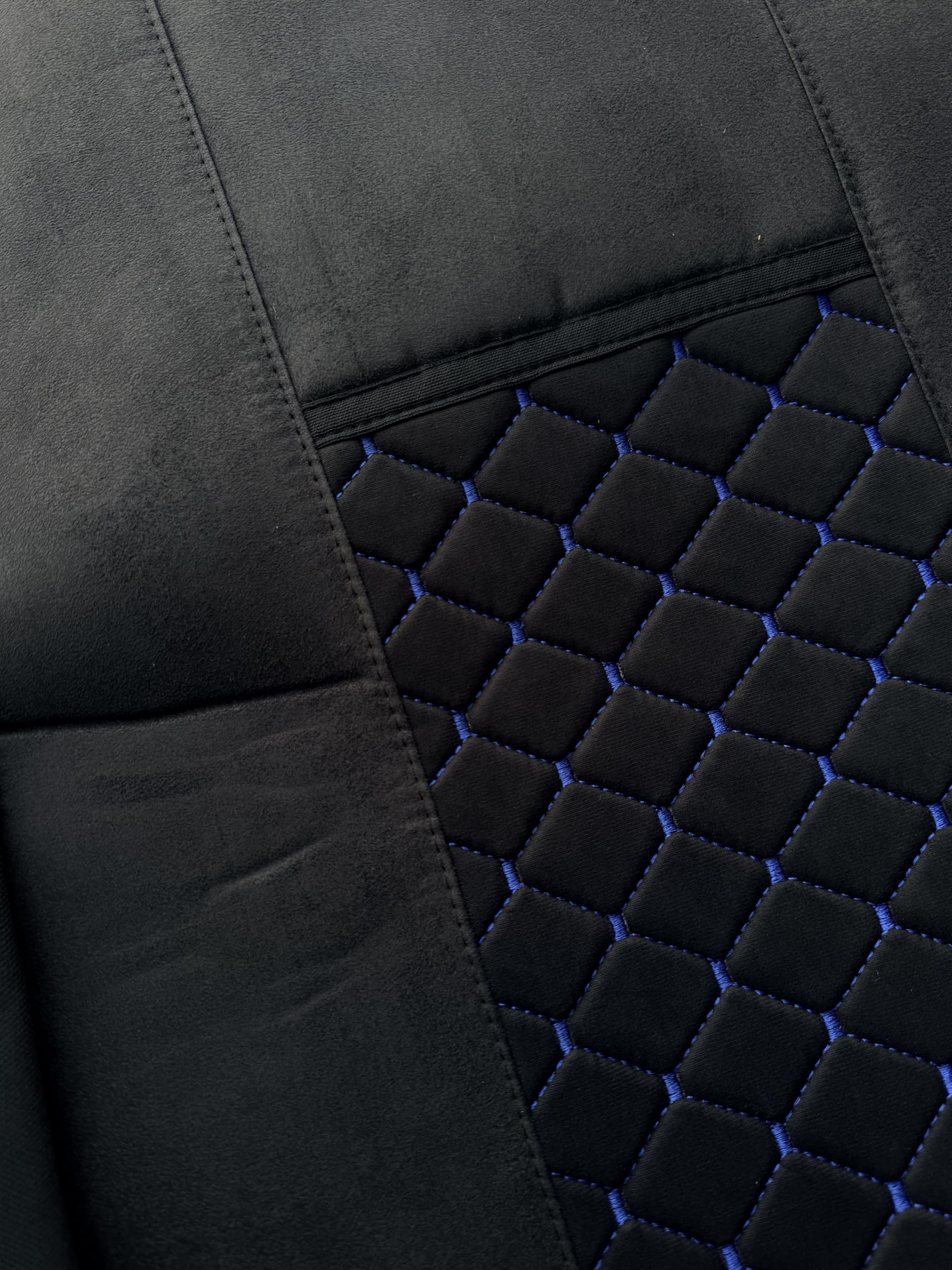 Generisch Alcantara Coprisedili per Volvo FH FH4 FH5 per Volvo AERO, tessuto alcantara, set per sedile conducente e passeggero (motivo a quadri con cuciture blu)