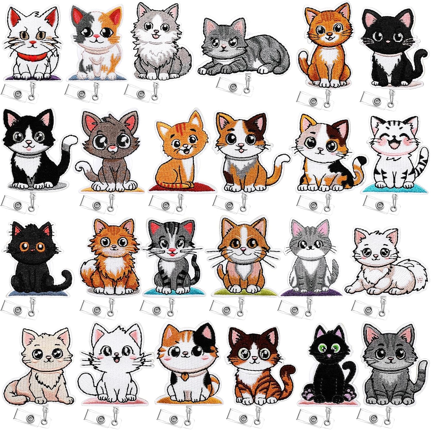 Landical 24 Pcs Felt Badge Reels,Retractable,Cat