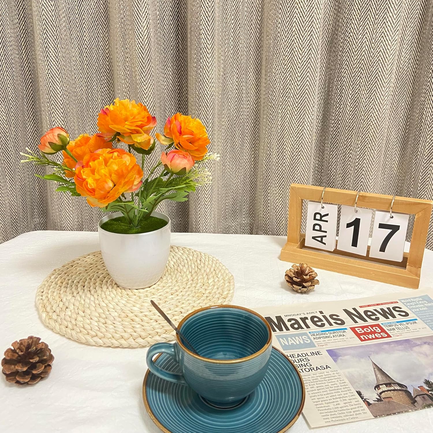 2 Packs Small Fake Potted Flowers Artificial, Orange Artificial Ranunculus Flowers for Home Indoor Wedding Office Dinning Living Room Bathroom Coffee Table Winter Spring Decor - Image 5