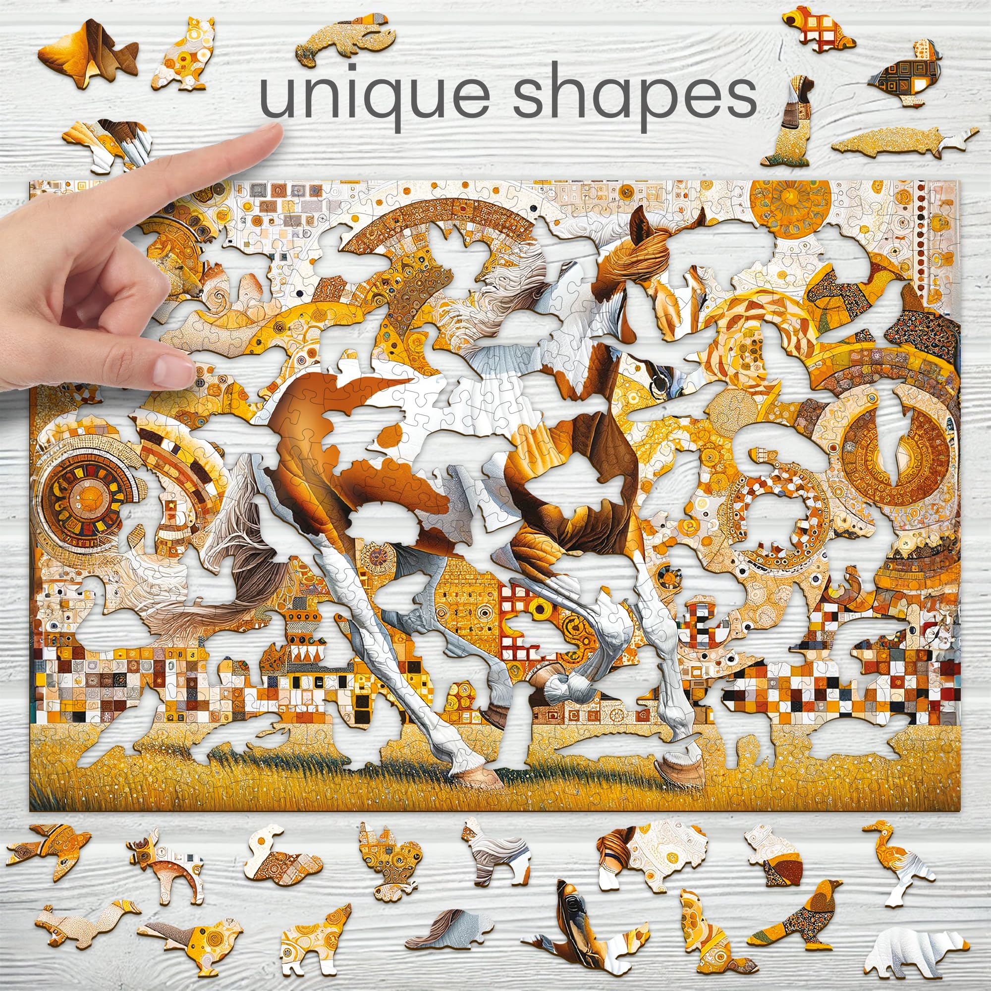 WOODEN.CITY Puzzle in legno da 500 pezzi, elegante cavallo con 50 pezzi a forma di animale, 39,4 x 26,7 cm, progettato e realizzato in UE