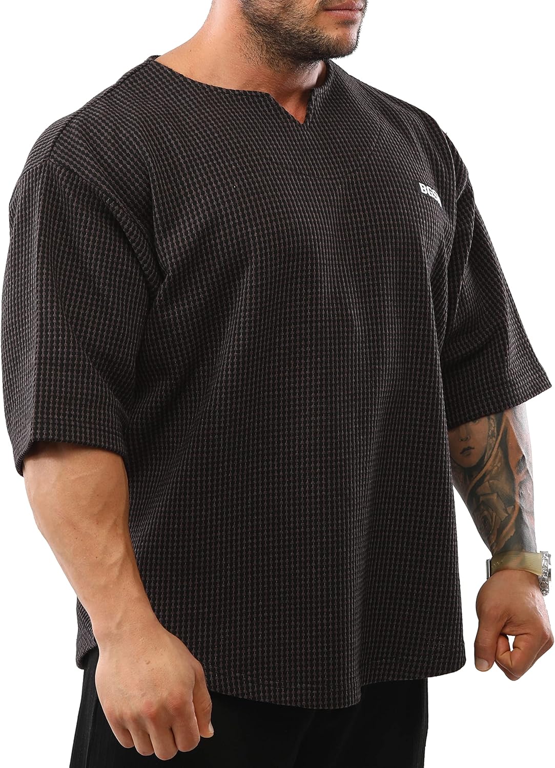 Men's Oversize Rag Top Gym Bodybuilding and Lifting T-Shirt with 3/4 Sleeve