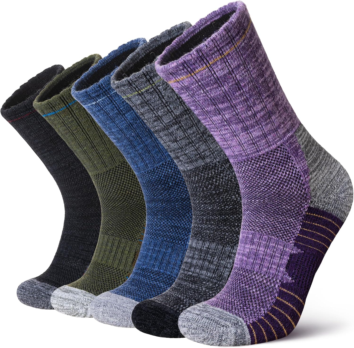 Eocom Merino Wool Hiking Socks for Women & Men Thermal Winter Warm Work Cushion Outdoor Crew Boot Socks 5 Pairs