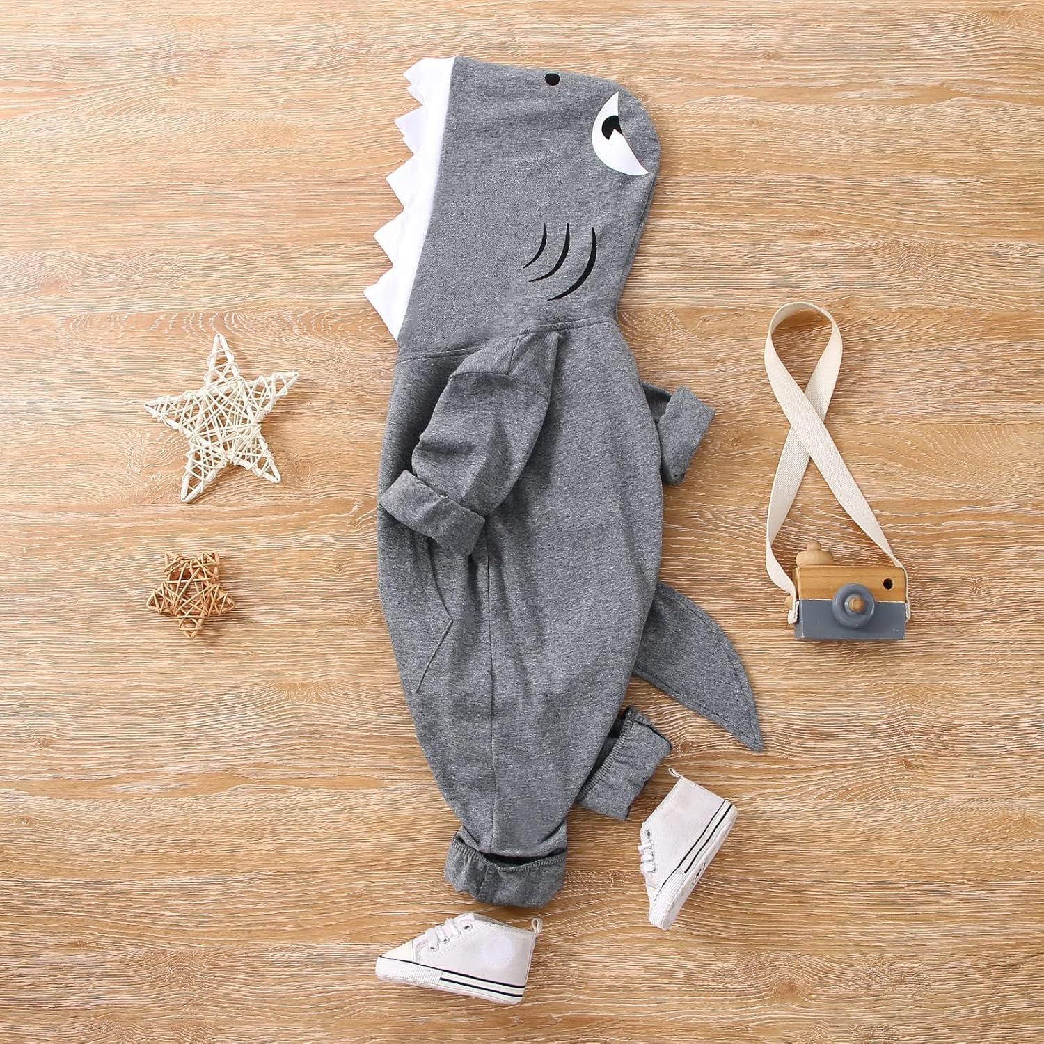 Newborn Baby Boys Girls Cartoon Shark Dinosaur Hoodie Romper Onesies Outfits - Image 3