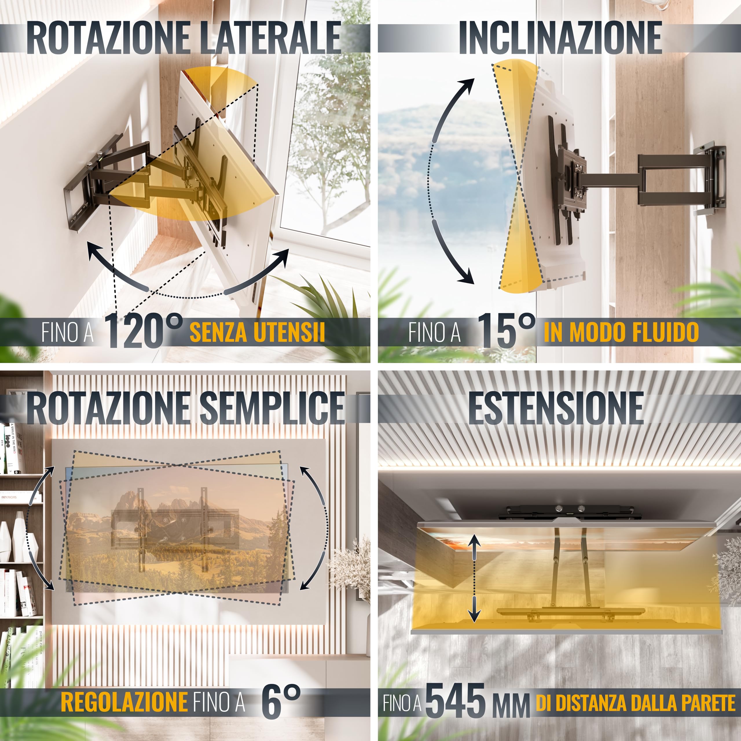 RICOO R06 Supporto TV da parete Staffa TV 40-85 pollici per 40 75 85 pollici orientabile inclinabile fino a 95 kg max VESA 600x400