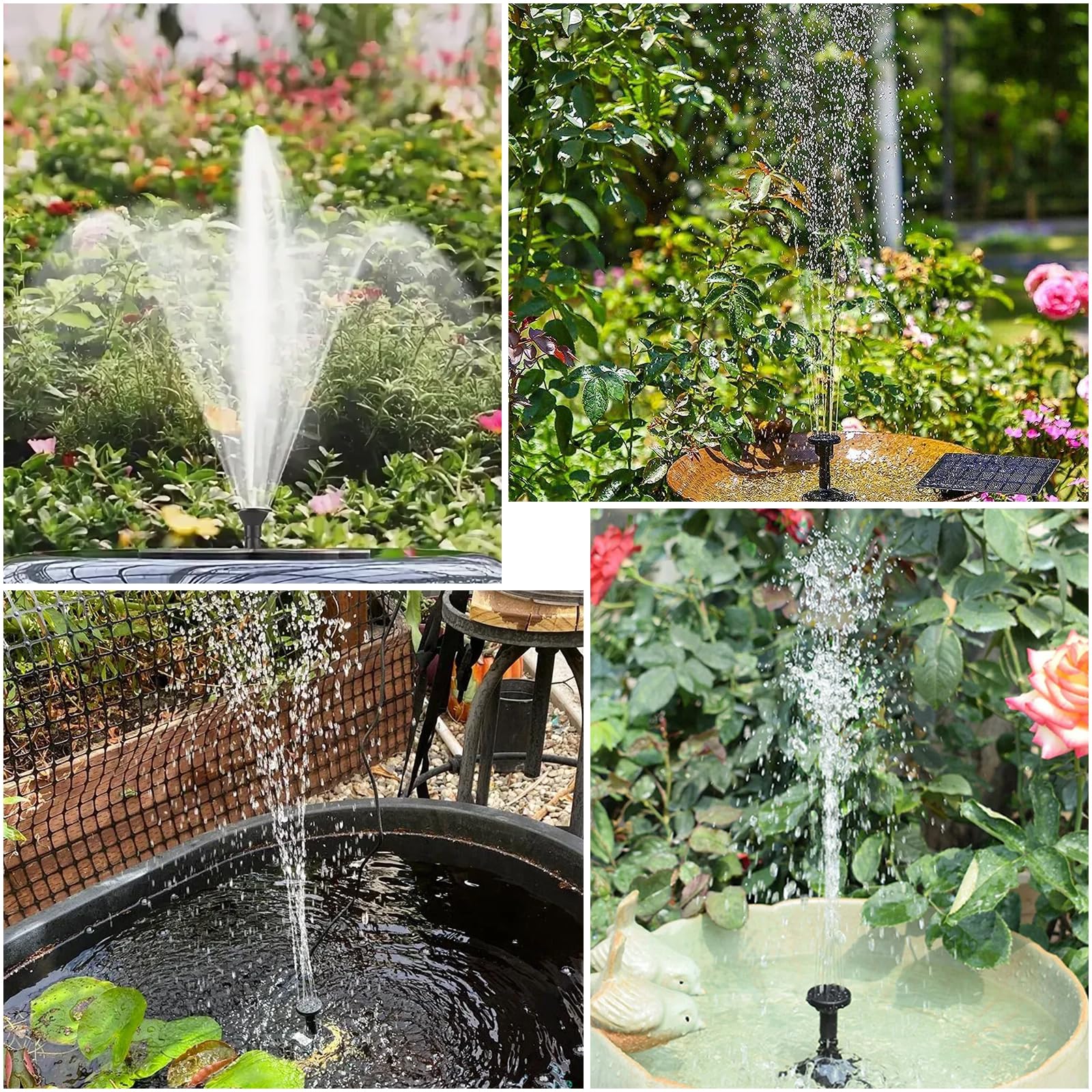Sprifityy Pompa solare per fontane,Fontana Solare 1.5W,Pompa per Acqua Solare con Tubi da 3M,6 ugelli per colibri,per Giardino, Bagno per Uccelli,Contenitori per Pesci,stagno,piscina