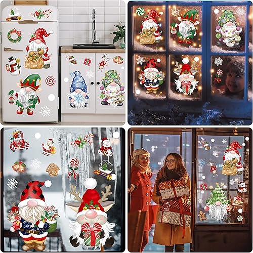 Miniatura 33 de BORAMDO 14 hojas de calcomanías de copo de nieve de muñeco de nieve, decoraciones de ventana extraíbles de Navidad para ventanas de vidrio