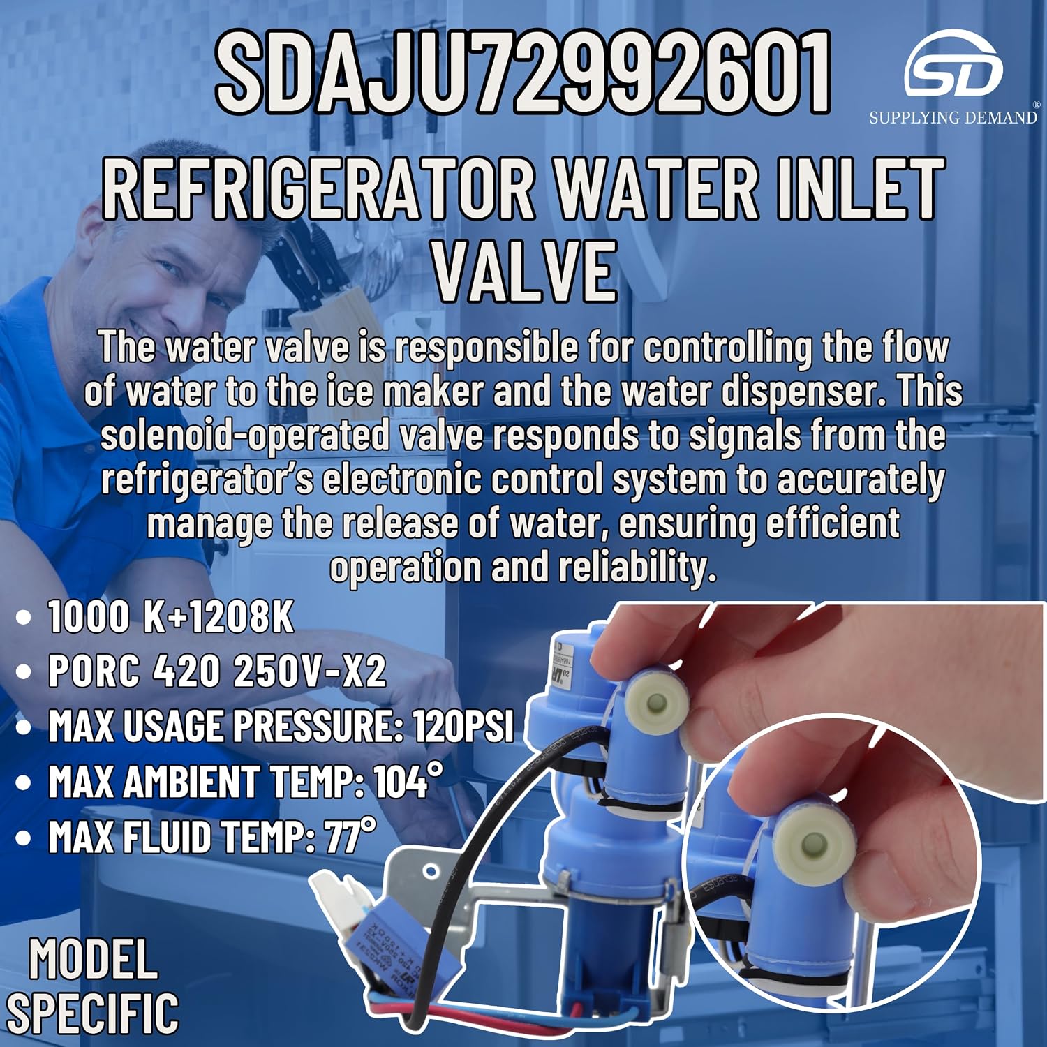 Supplying Demand AJU72992601 Refrigerator Water Inlet Valve Assembly - Replaces EAD61548201, 2024520