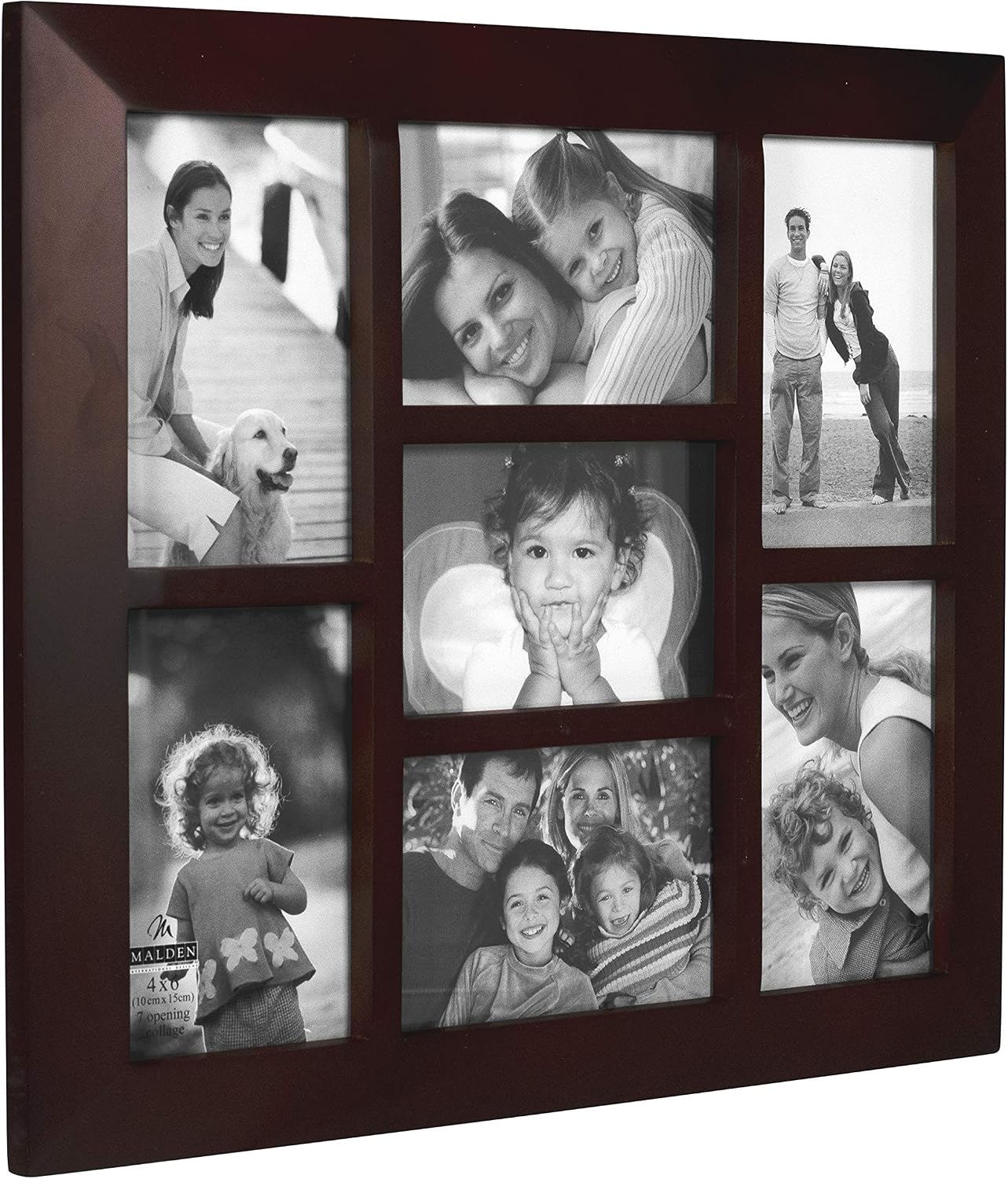 Malden International Designs Berkeley Beveled Edge Wood Collage Picture Frame, 7 Option, 7-4x6, Walnut
