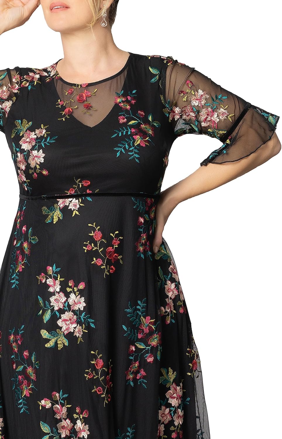Kiyonna Plus Size Wildflower Midi Embroidered Cocktail Dress | Formal Dress for Party, Wedding Guest, or Special Occasion - Image 2