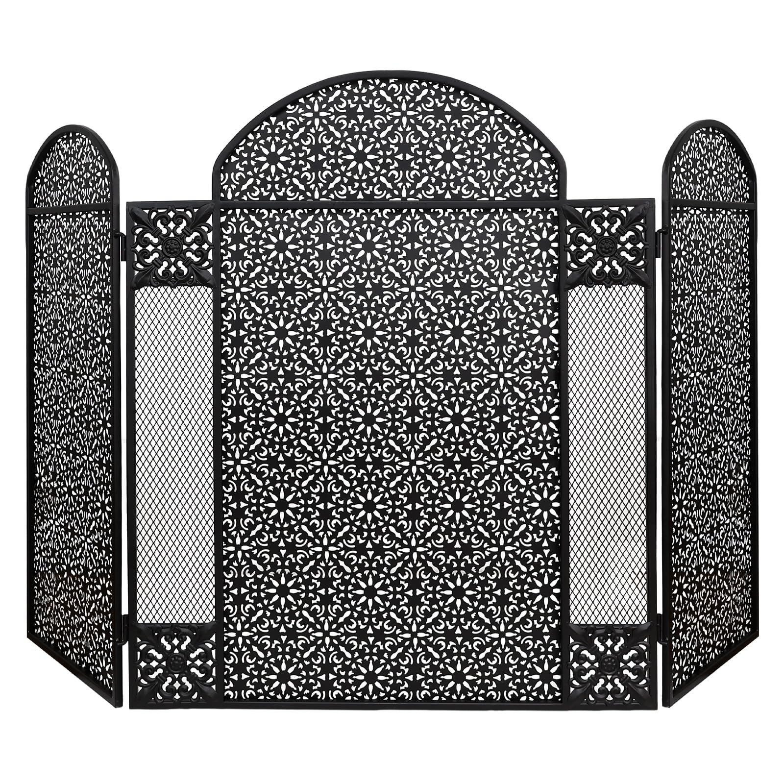 Hogardeck Fireplace Screen, 48" x 30" Decorative Fireplace Cover, 3 Panel Wrought Iron Fire Place Gate for Living Room, Baby Proof, Brick Fireplace, Pet Safety