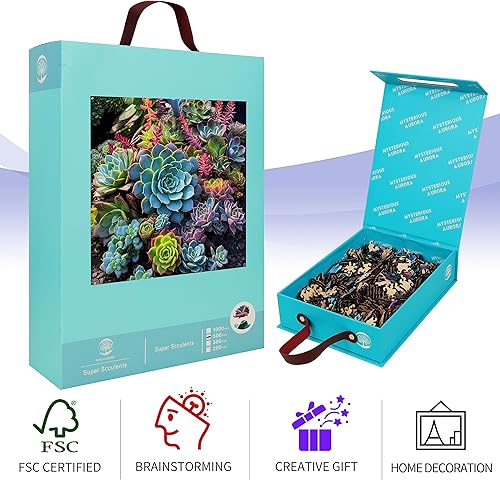Miniatura 6 de Mys Aurora Rompecabezas de madera para adultos, caja de regalo única de rompecabezas con forma de suculenta, 200 piezas, hermosos juegos divertidos
