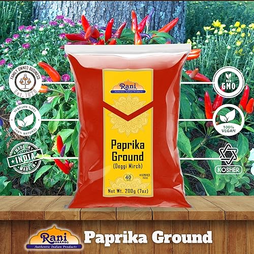 Miniatura 5 de Pimentón Rani (Deggi Mirch, bajo calor) Especias en polvo, molido 7 onzas (7.05 oz)  Todo natural, sin sal  Vegano  Sin colores  Apto para gluten