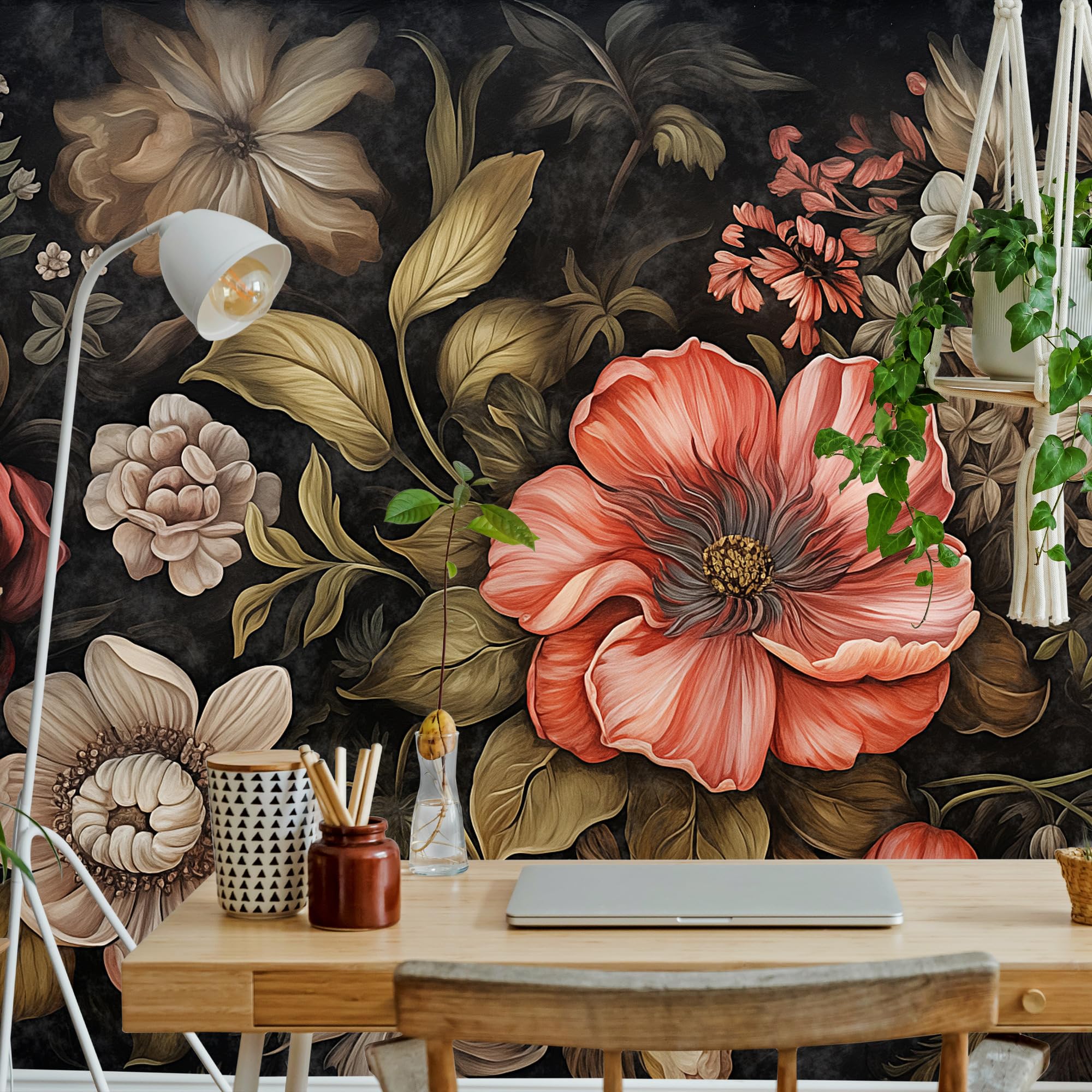 Muralo - Tapeta 3D z włókniny - fototapeta z efektem 3D - tapeta do salonu, sypialni, tapeta ścienna - fototapeta - kwiaty w stylu vintage - szer. 368 cm x wys. 280 cm