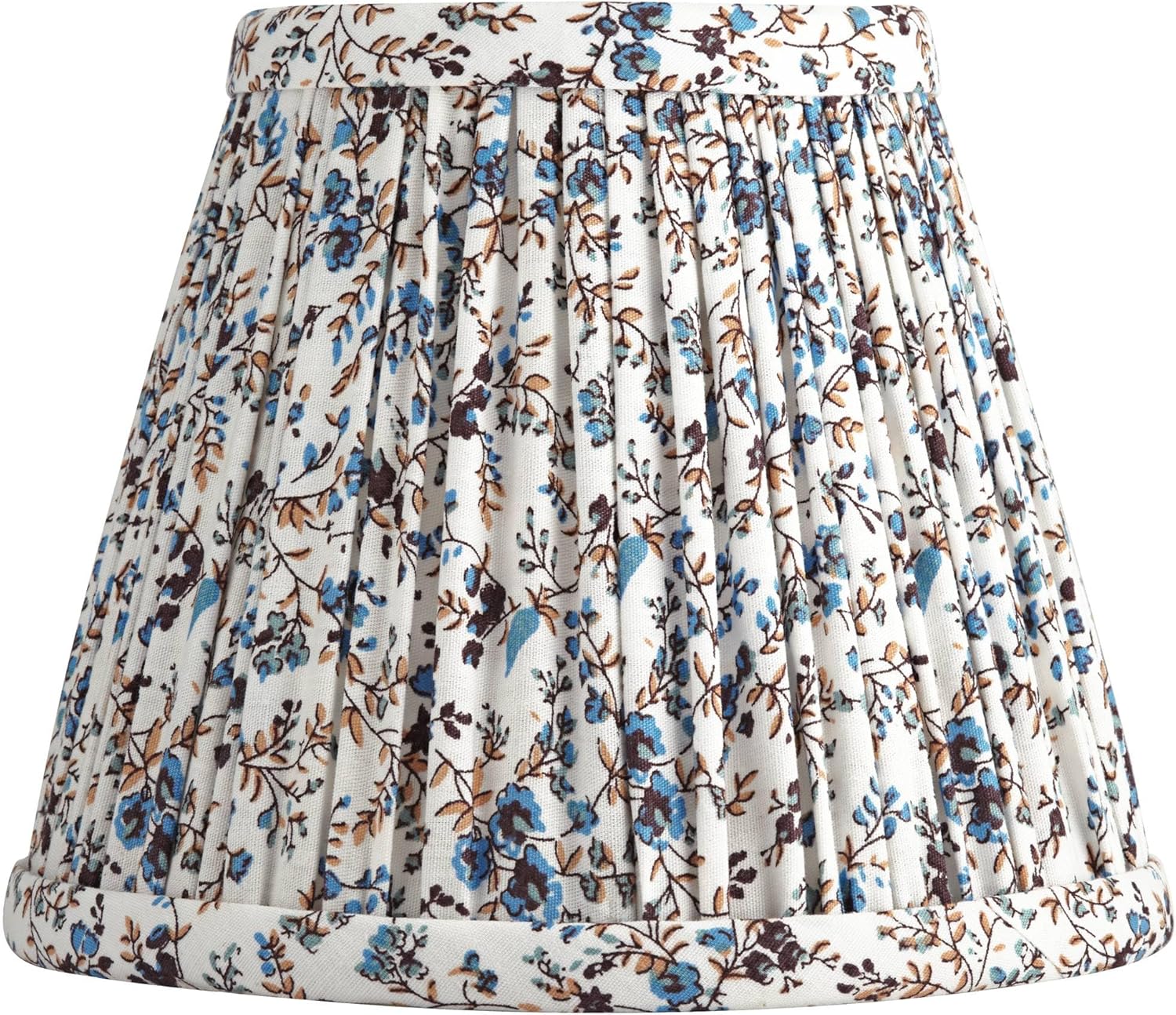 Nelle 3 1/2" Top x 6" Bottom x 5" High x 5" Slant Print Cottage Core Lamp Shade Replacement Set of 4 Small Blue Cream Empire Farmhouse Country Fabric Pleated Floral Clip On Candelabra - Springcrest