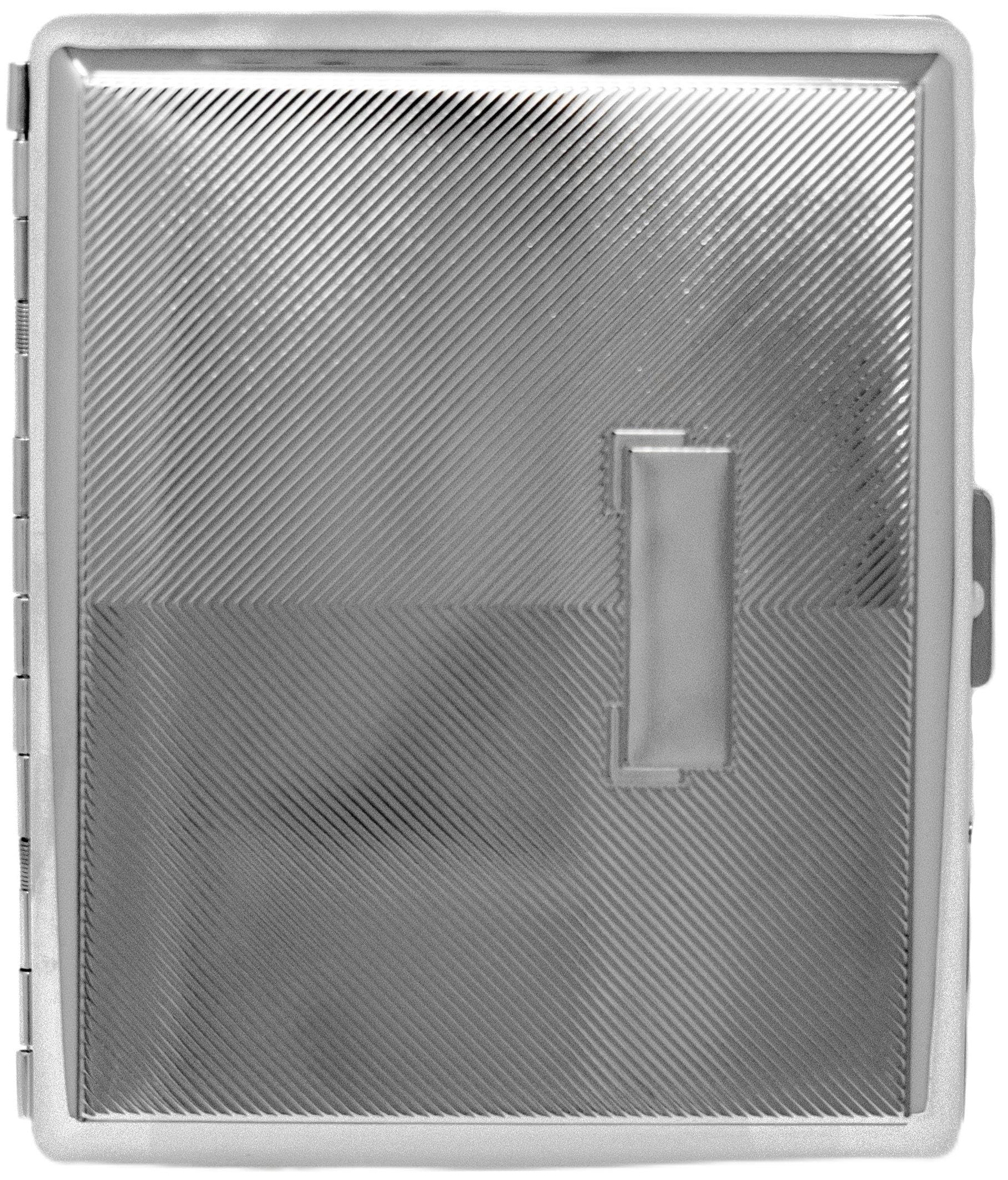 Silver V Lines (20 100s) Etched Metal-Plated Cigarette Case & Stash Box