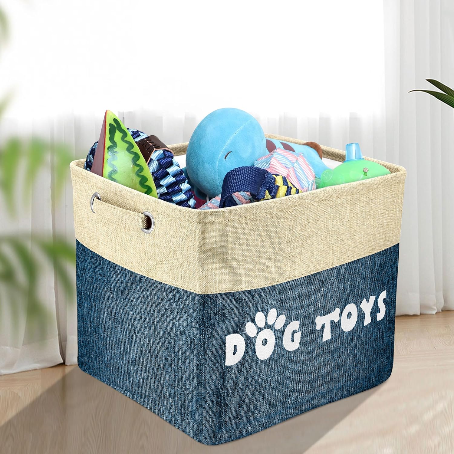PET ARTIST Large Dog Toy Basket Bin - Rectangular Storage Box Chest Organizer for Dog Toys,Coats,Clothing,Apparel & Accessories & Blanket,Navy Blue,15"x13"x12"