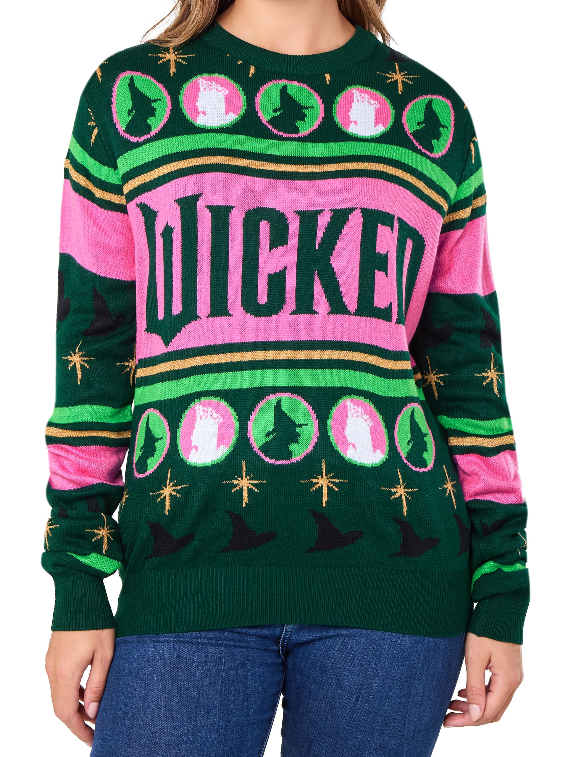 Wicked Womens Christmas Jumper, Glinda and Elphaba Christmas Jumpers for Women, Ladies Xmas Jumpers XX Large