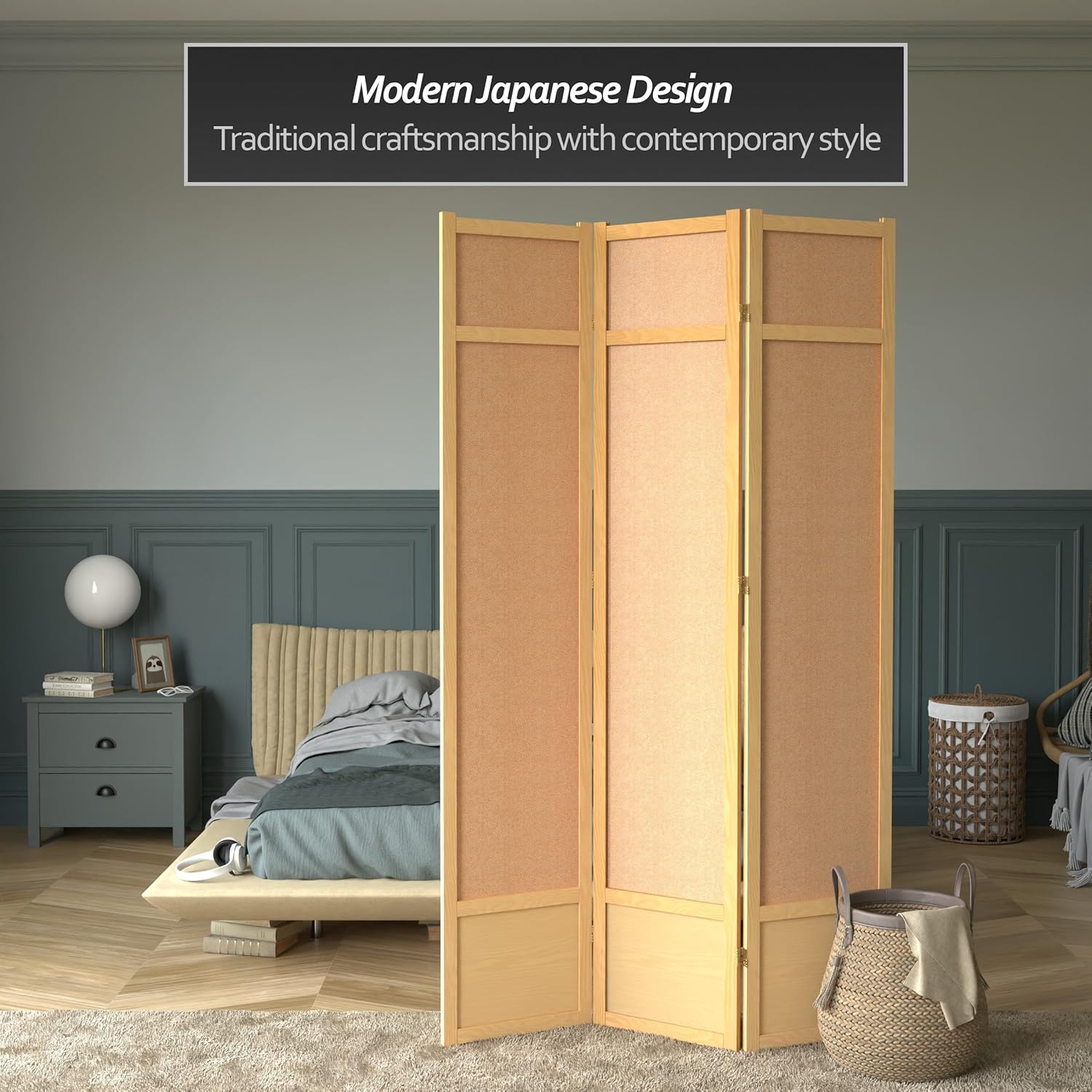 Red Lantern 7 ft. Tall Jute Shoji Screen - 3 Panel - Natural