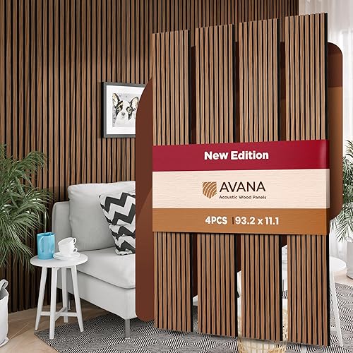 Miniatura 44 de Avana Paneles de pared de madera acústica de 94.4 x 12.6 pulgadas, 4 paneles acústicos de roble negro, 4 unidades, paneles de pared para decoración