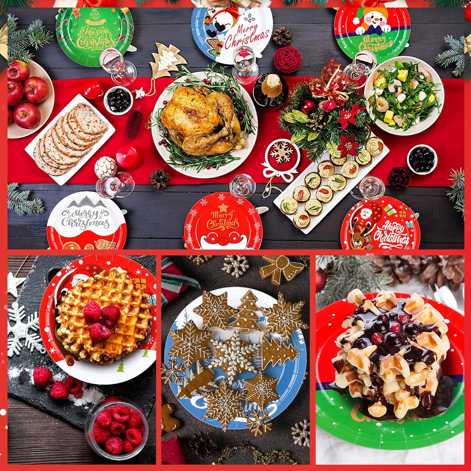 Sliner 120 Pcs 7 Inch Christmas Paper Plates Disposable Christmas Party Plates for Cookie Dessert Xmas Winter Holiday Dinner Party Supplies