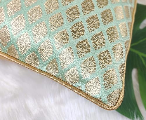 Miniatura 3 de Craftbot - Juego de 2 fundas de almohada decorativas de damasco de 16 x 16 pulgadas, color turquesa claro y aguamarina claro, solo funda