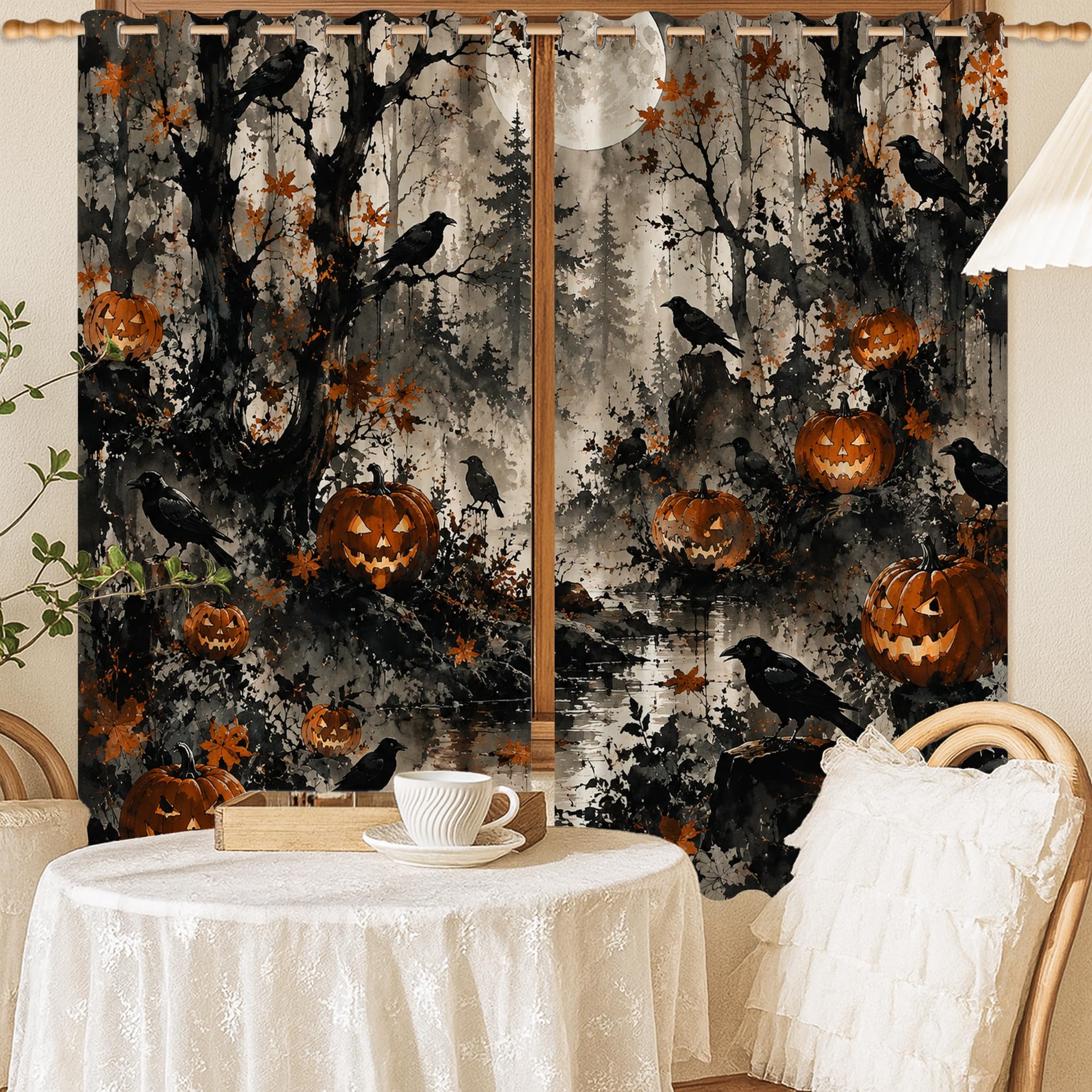 Rideaux occultants motif citrouilles Halloween pour chambre d'enfant