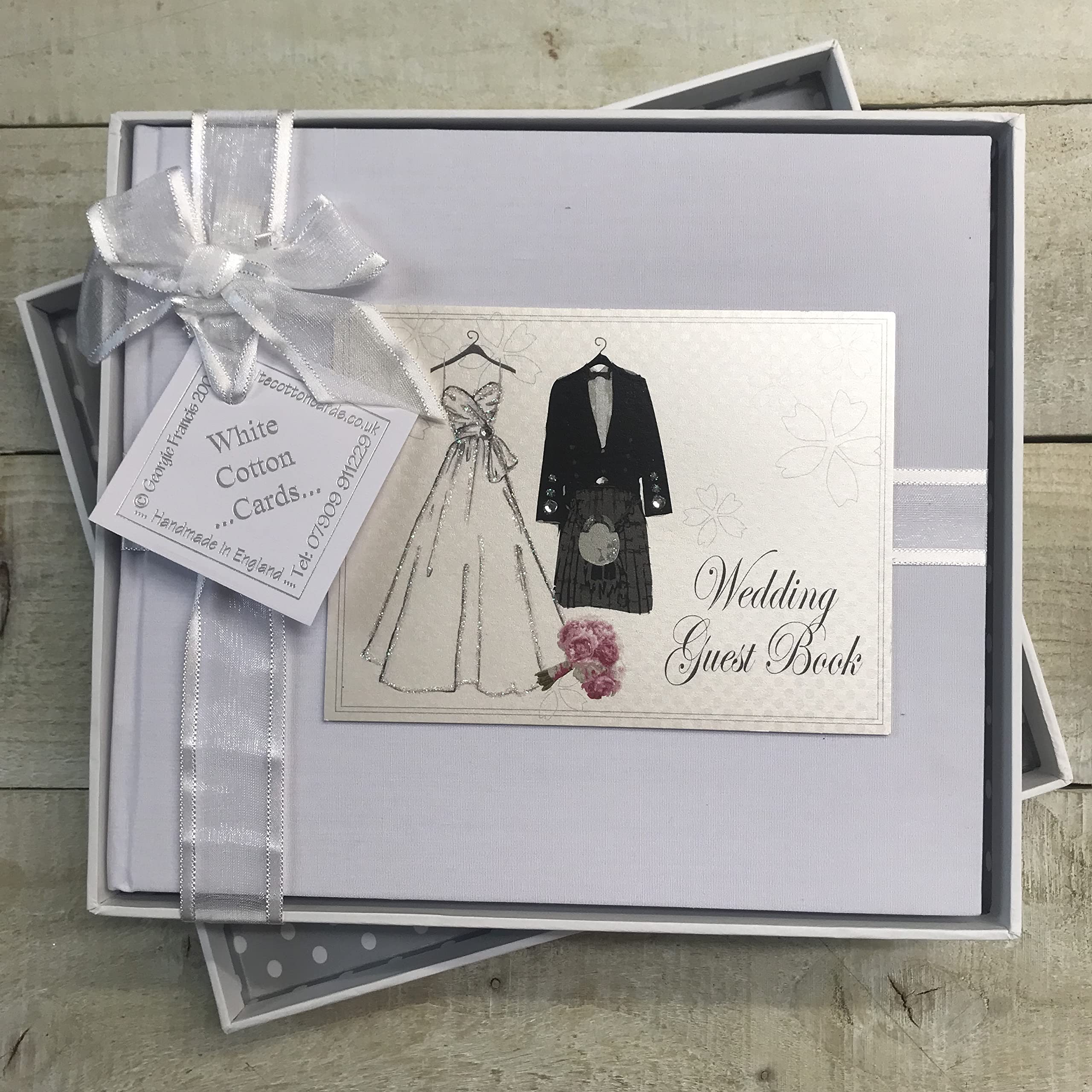 Scottish Wedding. Guest Book. Bride & Groom Kilt Design. Hand Finished by WHITE COTTON CARDS (WK3)