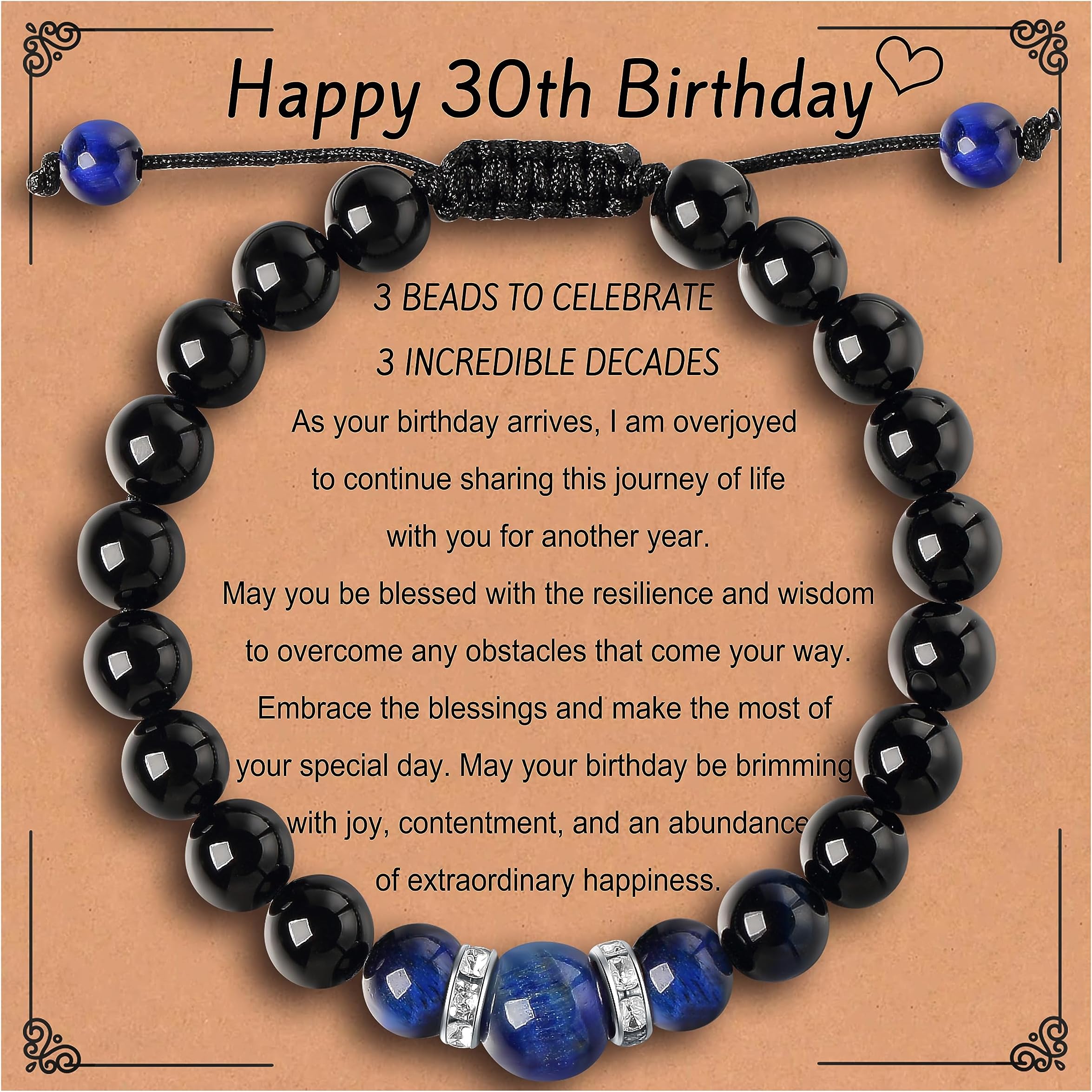 MADAOGO30th Birthday Gifts for Men, Blue Tiger Eye Bead Bracelet, Presents for 30 Year Old Men, 30th BIrthday Bracelet for Husband, Son, Brother, Friend