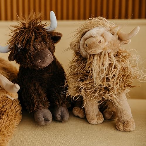 Miniatura 2 de The Petting Zoo Highland Cow Peluche de peluche, regalos para niños, animales salvajes Onez salvaje, juguete de peluche de vaca de pie, 12 pulgadas