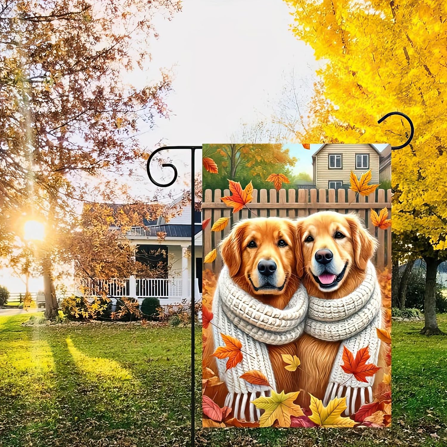 Thanksgiving Golden Retriever Garden Flag 12x18 Inch Double Sided Cozy Dog Flag with Scarf and Autumn Leaves Outdoor Yard Banner Fall Harvest Decoration Farmhouse Porch Lawn Flag for Fall Decor - Image 6