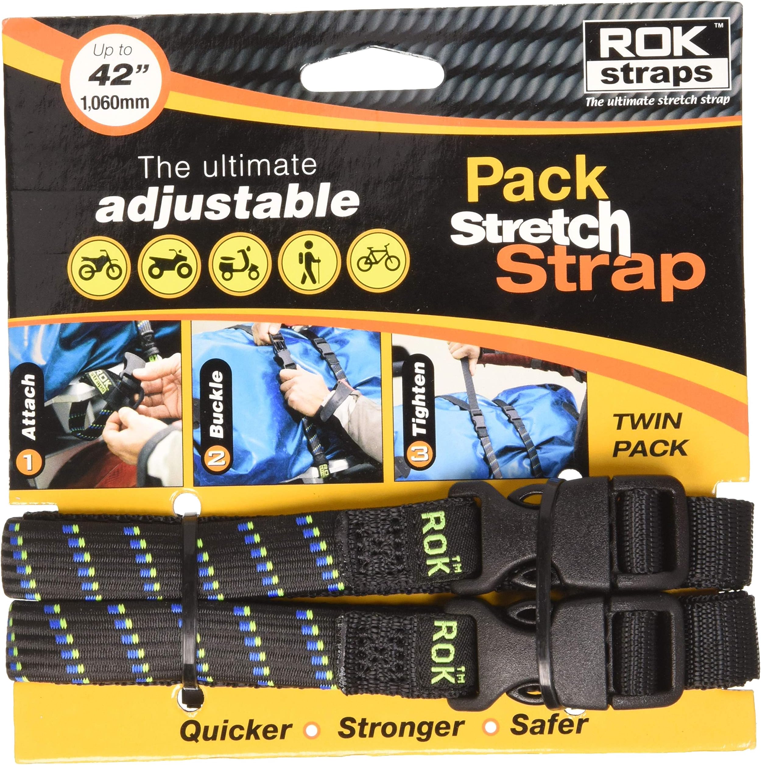 OXFORD ROK Straps MD 16mm Adj Black + Blue/Green - ROK305