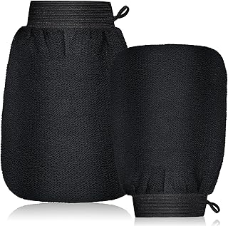 PAFUWEI 2 Pieces Exfoliating Gloves, Body Exfoliator Mitt, Double-sided Body Bath Mitt Body Scrub Gloves Dead Skin Removal for Bath Shower Spa, Black