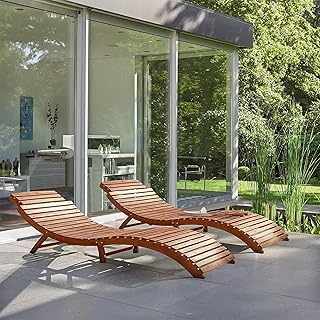 Flamaker Lounge Chairs for Outside Folding Acacia Wood Chaise Lounge wit...