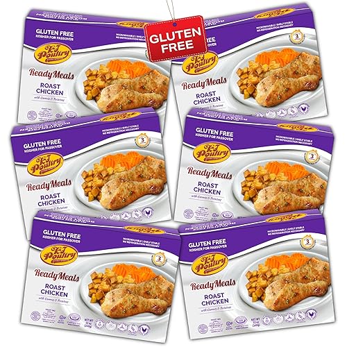 KJ Poultry Kosher para comidas sin gluten de Pascua, pollo asado con papa y zanahorias, Halal, (paquete de 6) preparado para entrada totalmente