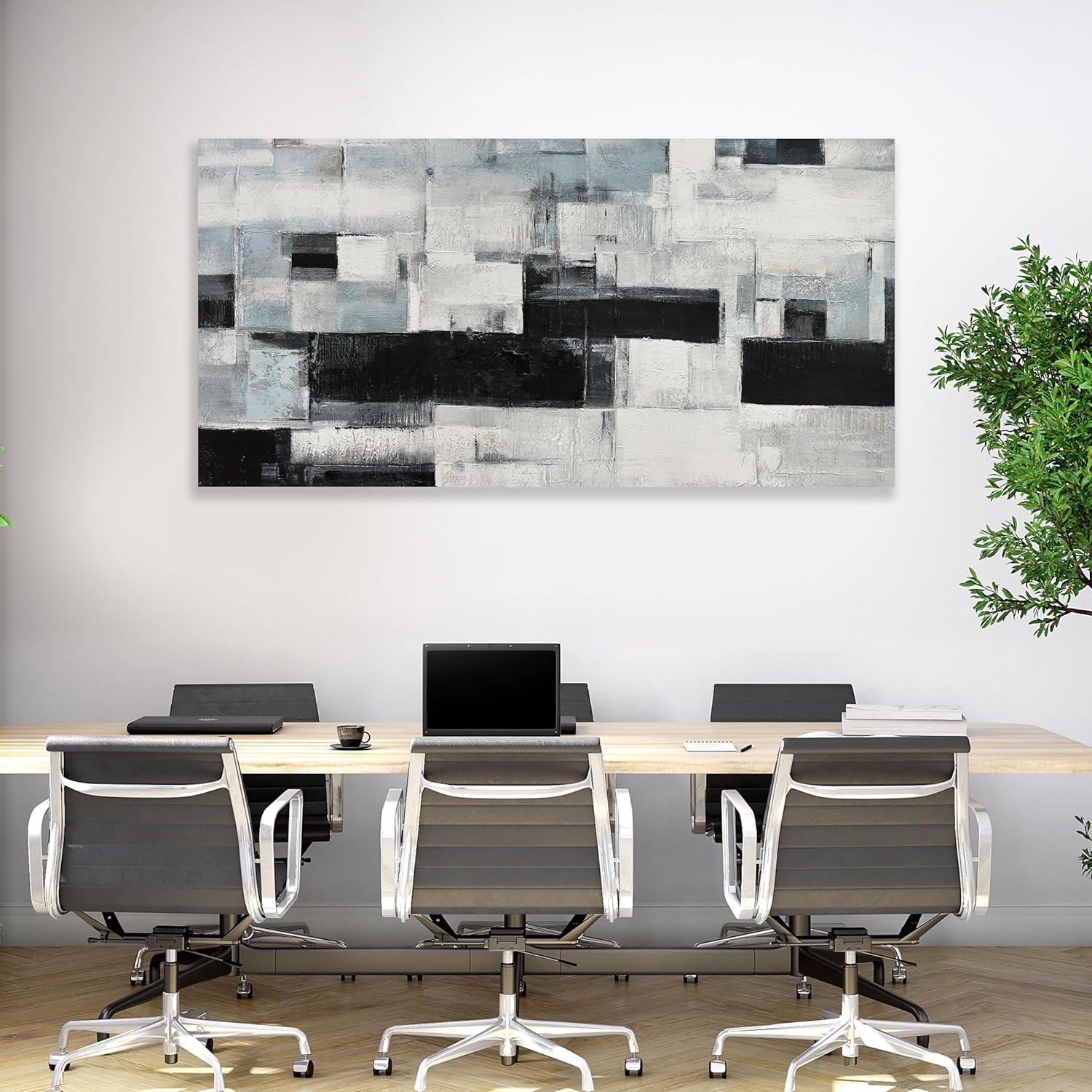 Glvzygy Abstract Wall Art Room Decor Black White and Gray Plaid Minimalism Picture Abstract Art Wall Decor Modern Abstract Wall Art Canvas for Living Room Bedroom Office 29"x58" 58"L x 29"W White and Black