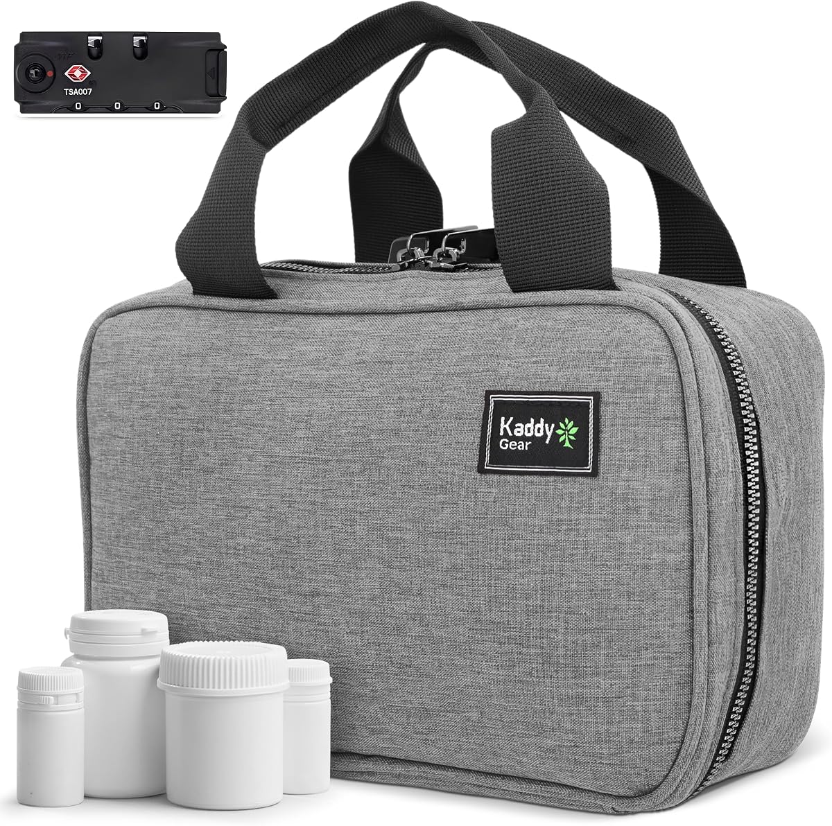 Kaddy Secure Pill Organizer Box, Storage for Bottles of Medicine or Supplements; Toiletry; Travel or Home, TSA Approved Lock(Grey)