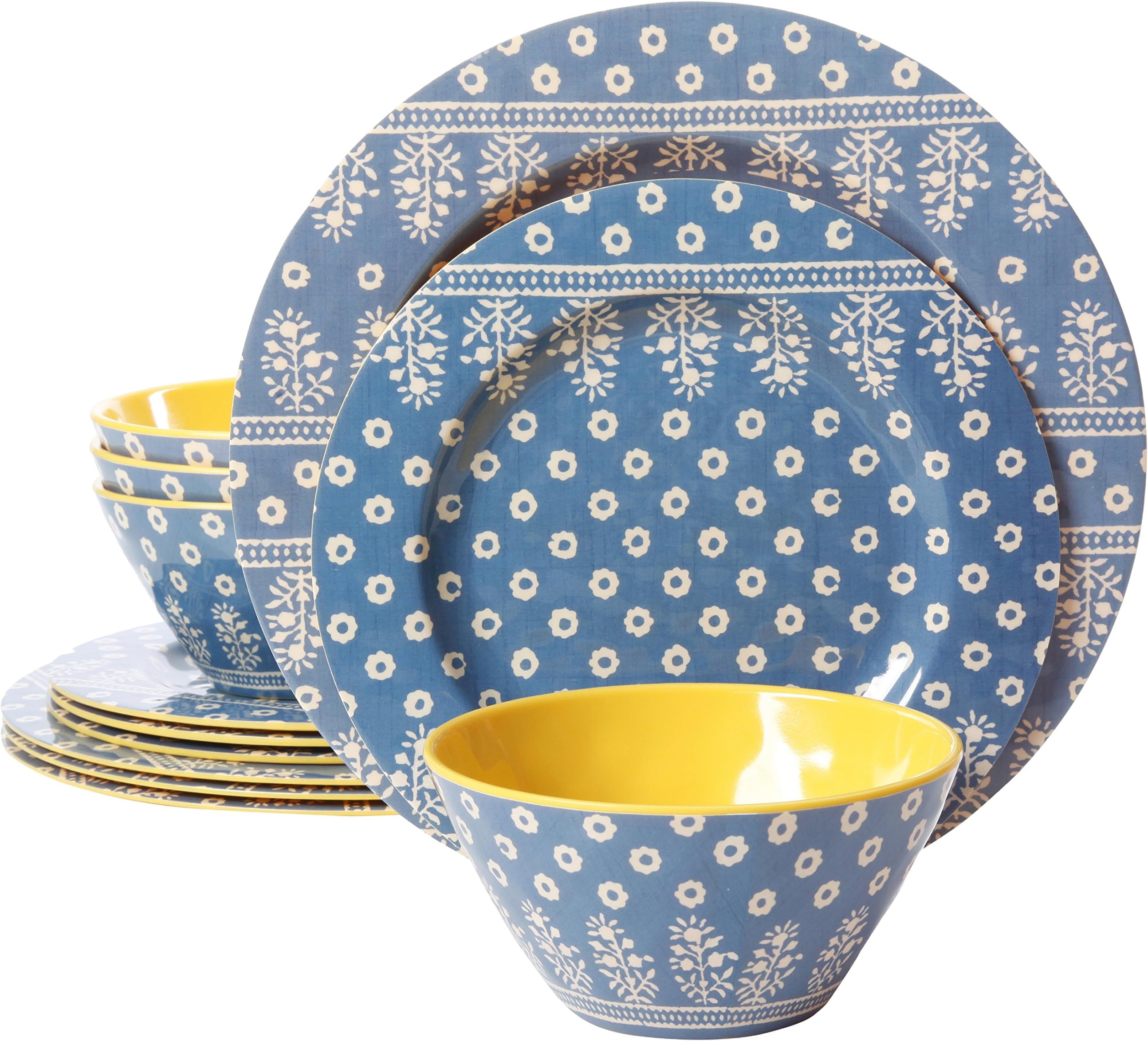 Gibson Studio Zoey 12 Piece Melamine Dinnerware, Blue