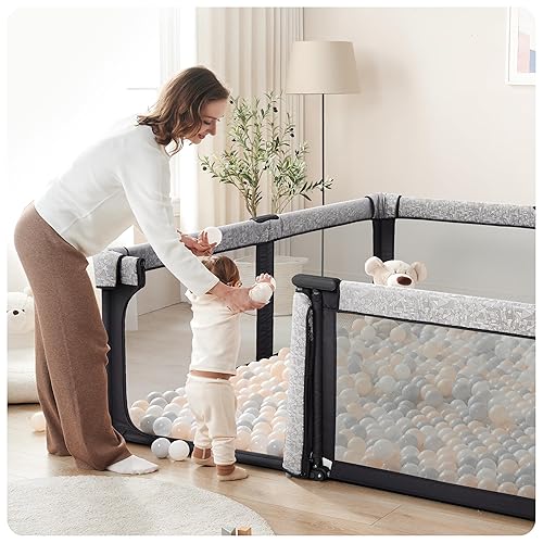 Miniatura 3 de Sweeby Corralito plegable de 79 x 71 pulgadas para bebés y niños pequeños con puerta, corralito extra grande con puerta de juego para valla de bebé