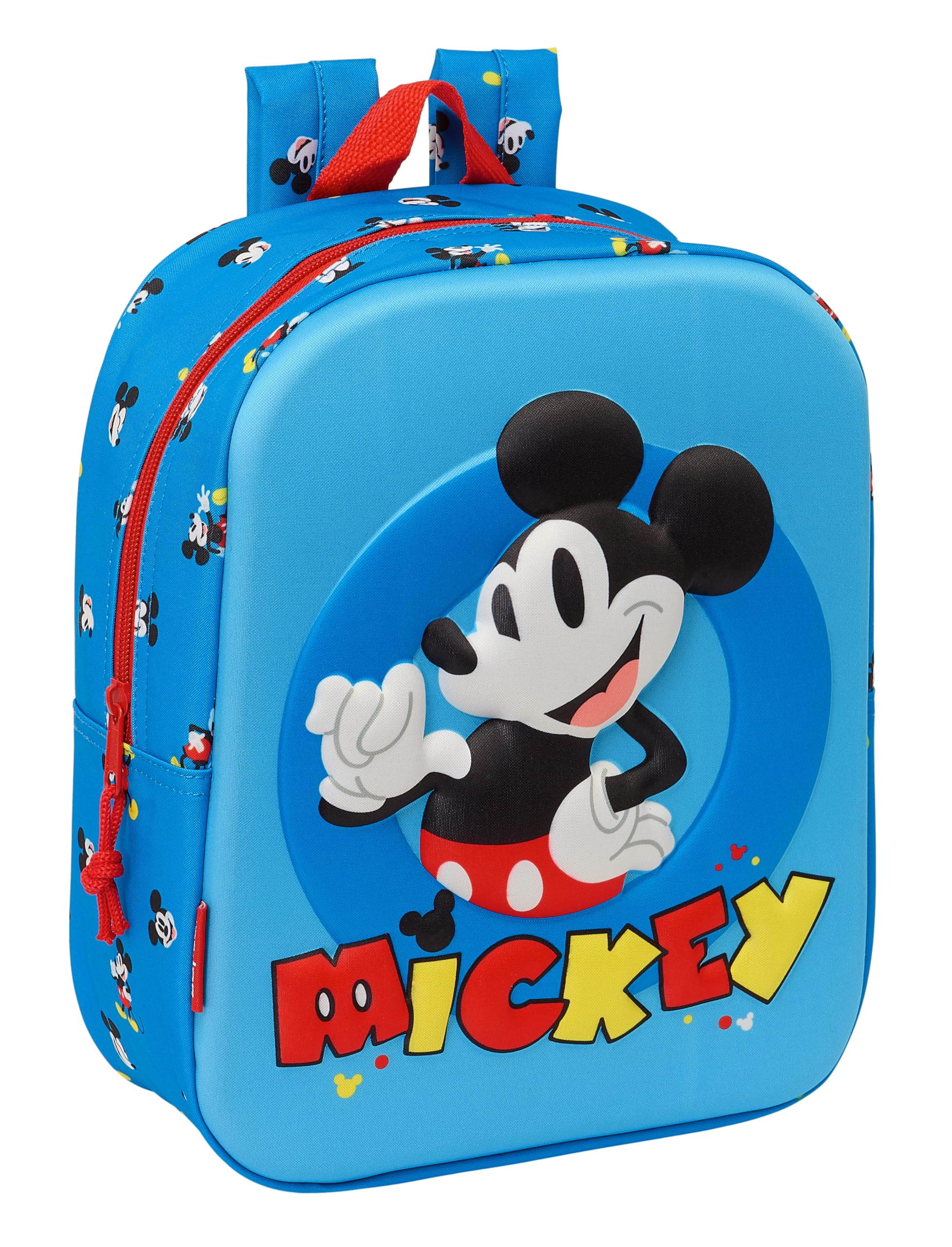 Safta MICKEY MOUSE 3D - Mochila de Guardería 3D, Adaptable a Carro, Fácil Limpieza, Ideal para Niños de Diferentes Edades, Cómoda y Versátil, Calidad y Resistencia, 22x10x27 cm, Color Azul