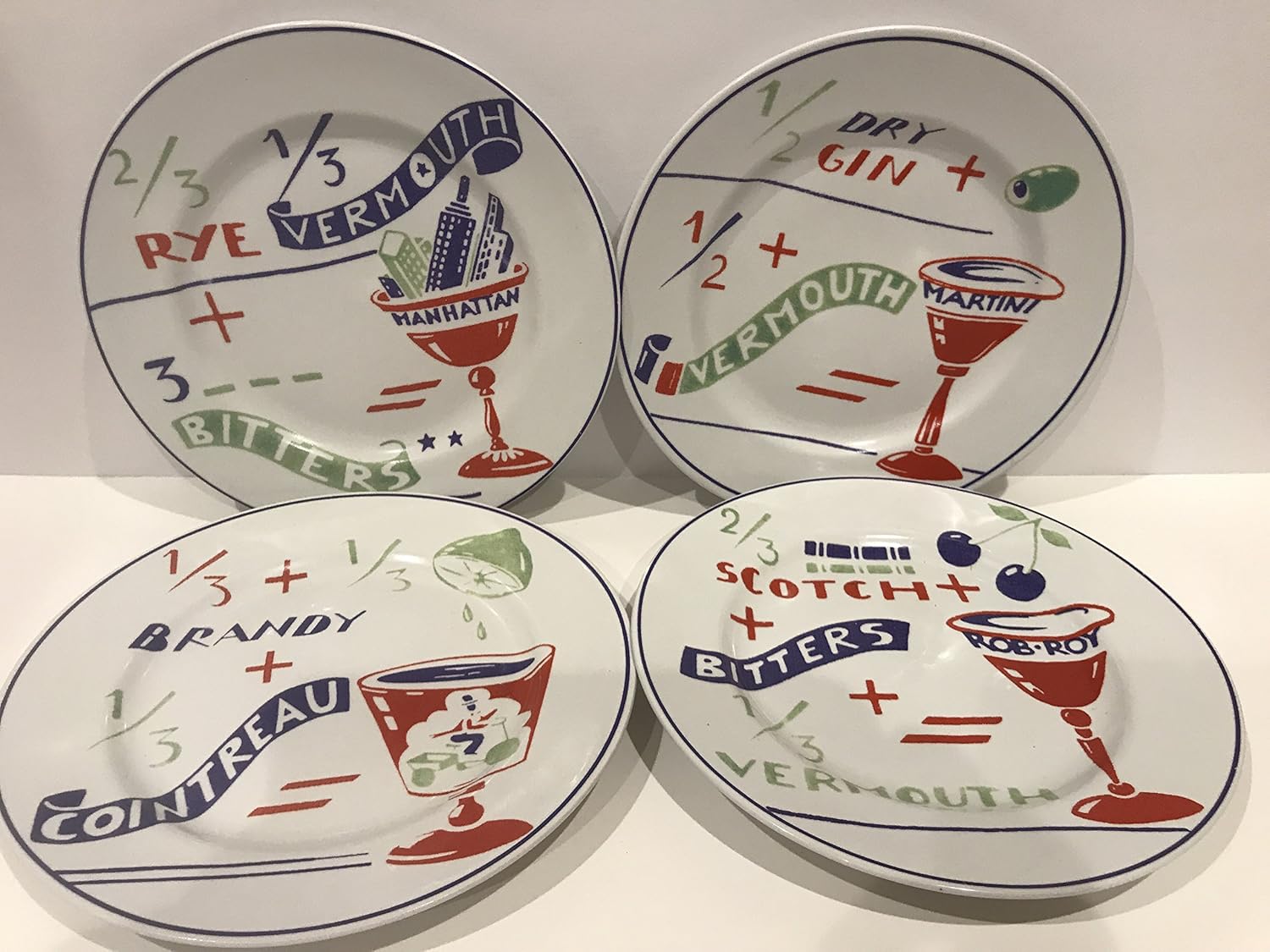 Set of 4 Rosanna Cocktail Recipe Dessert Appetizer Plates