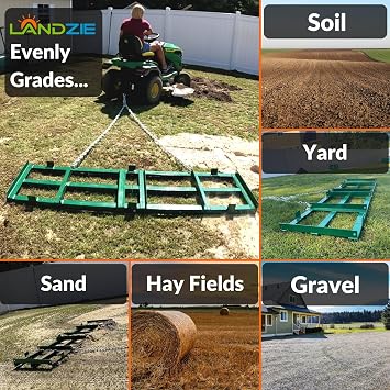 LANDZIE - The Original 4FT Drag Harrow Driveway Grader, 46 LB Heavy Duty Tow Behind Lawn and Landscape Rake, Gravel Driveway Drag, Power Rake , Lawn Leveler