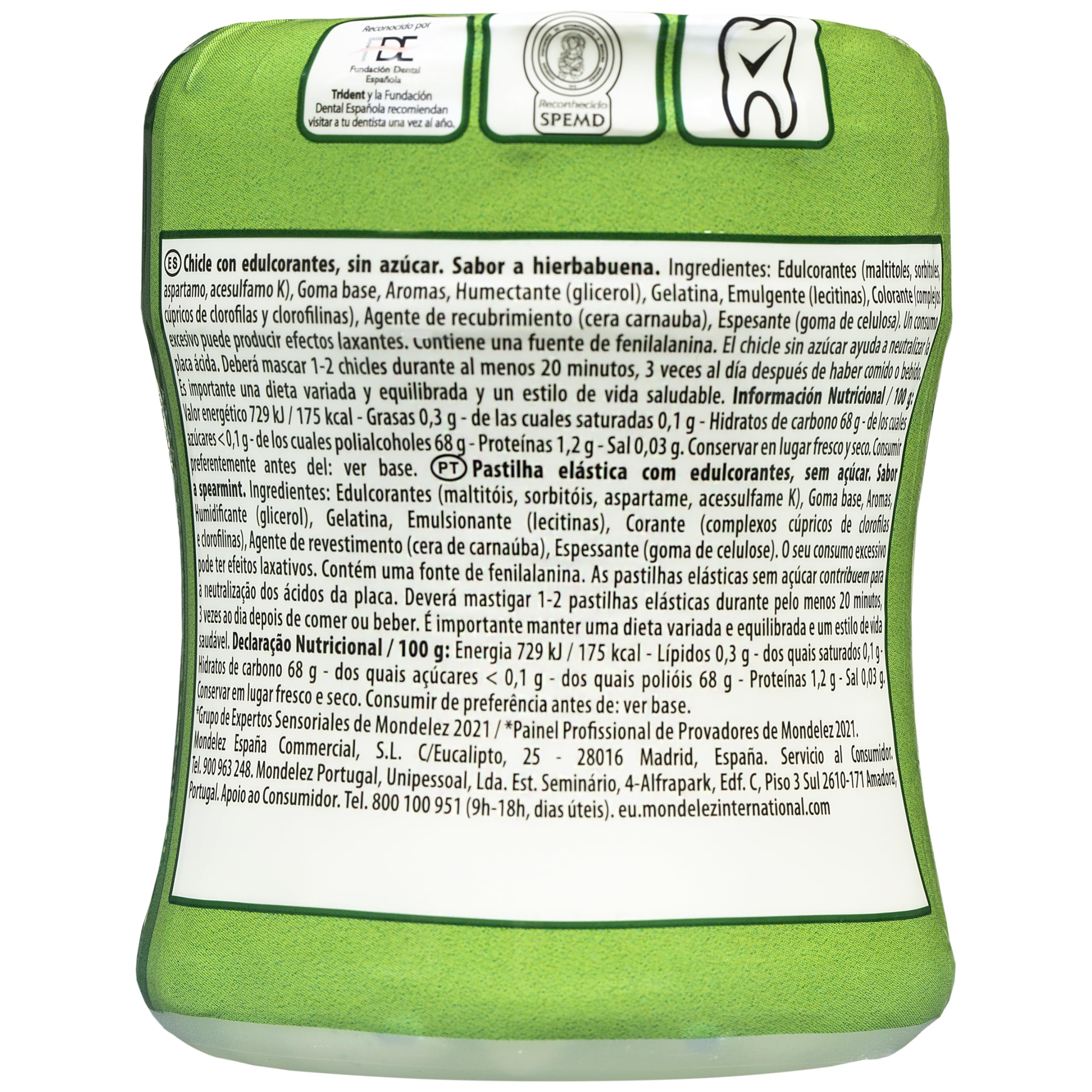 Trident Hierbabuena Chicles sin Azúcar 6 Botes 72 g