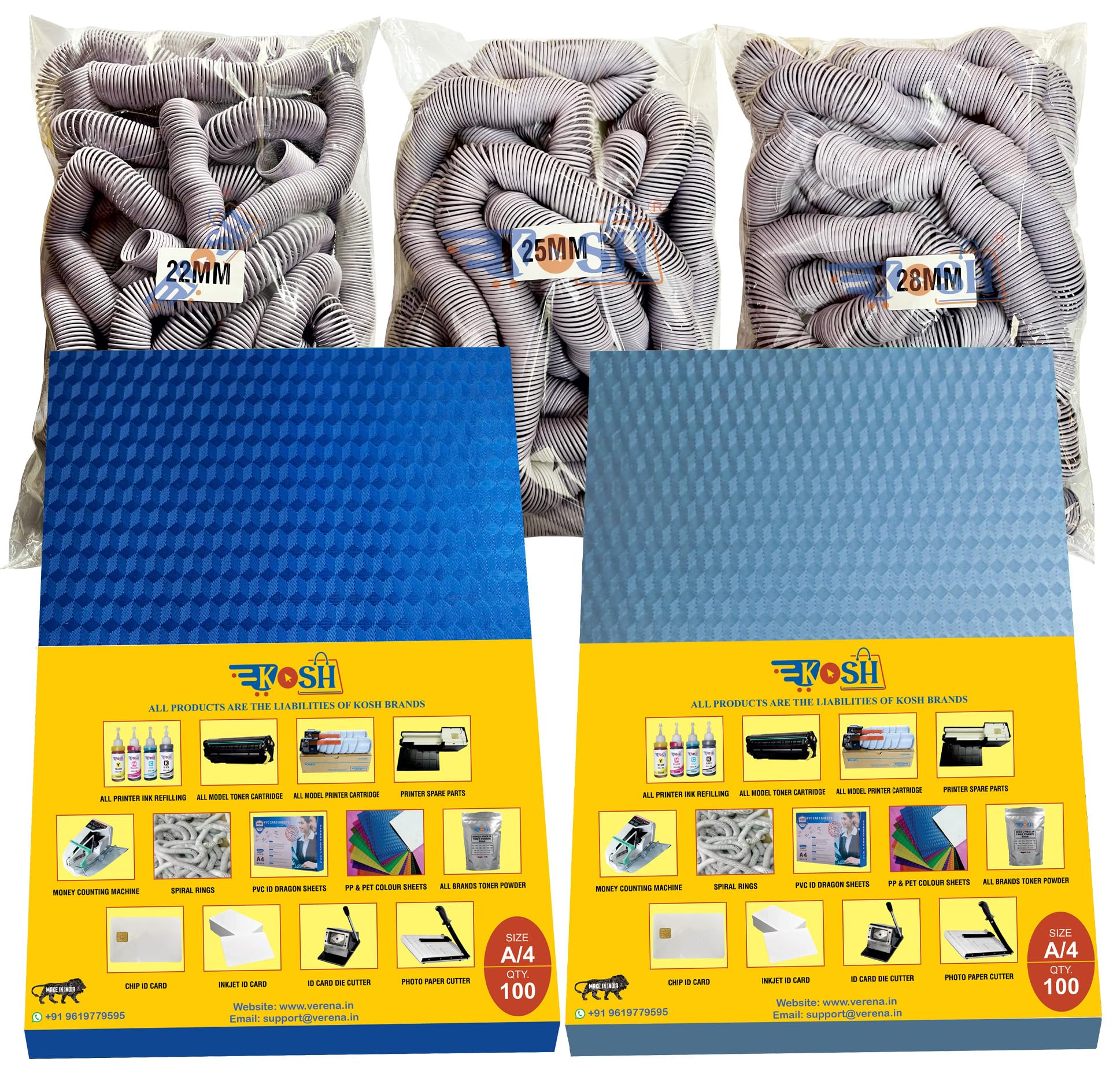 Verena Combo Pack Blue & Transparent Spiral Binding Sheet 2 Packet with Spiral Binding White Ring 3 Packet (22mm 25mm 28mm &Sheet)