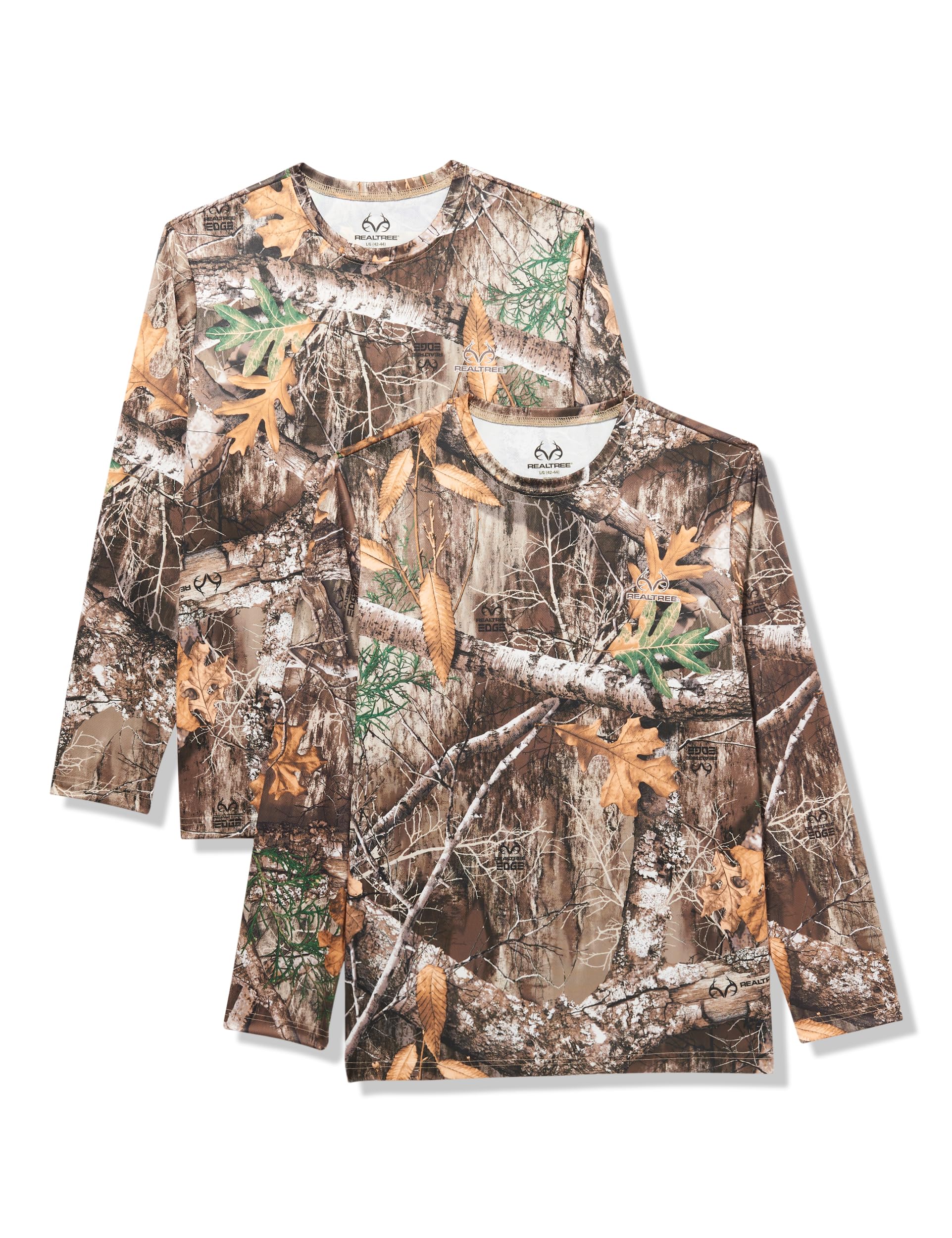 Realtree Mens 2 Pack Long Sleeve Performance Tees, Realtree Edge Camo, XL