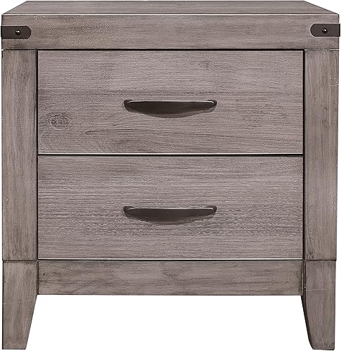 Miniatura 4 de NewCosmos Brownish Gray Finish 1pc Nightstand Melamine Laminate 2X Drawers Dark Metal Hardware Bed Side Table