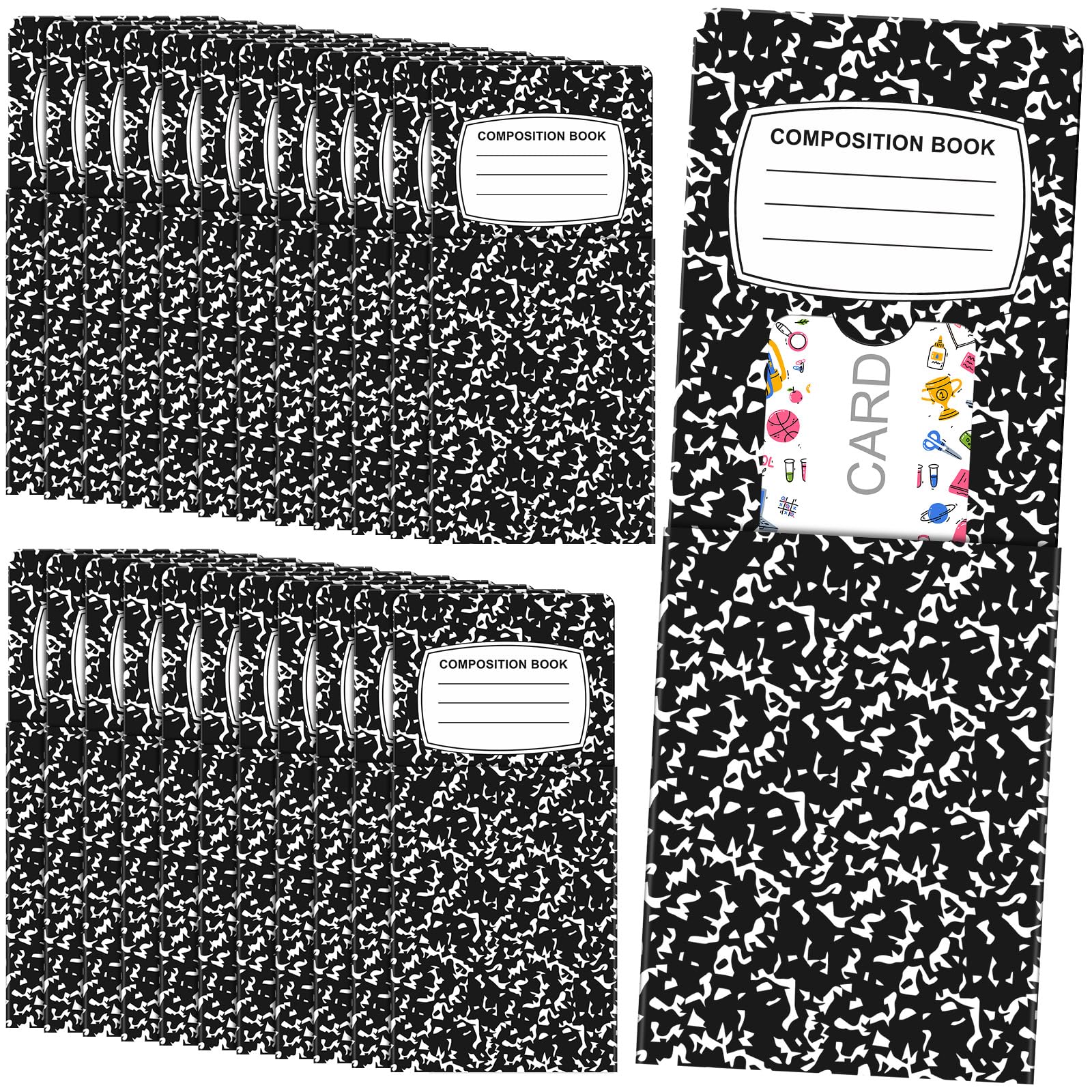 24 Pcs Teacher Gift Card Holder Composition Notebook Coffee Money Sleeves Thank You Teacher Greeting Cards Bulk Notebook Money Holder End of Year Gifts Graduation Party for First Day Back to School