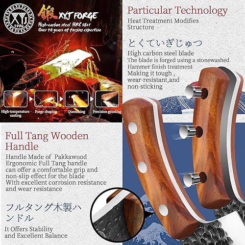 Miniatura 3 de XYJ Auténtico cuchillo de cocina FULL TANG de 6.2 pulgadas, cuchillos de chef con funda de cuero de transporte, cuchillos de carnicero para carne y